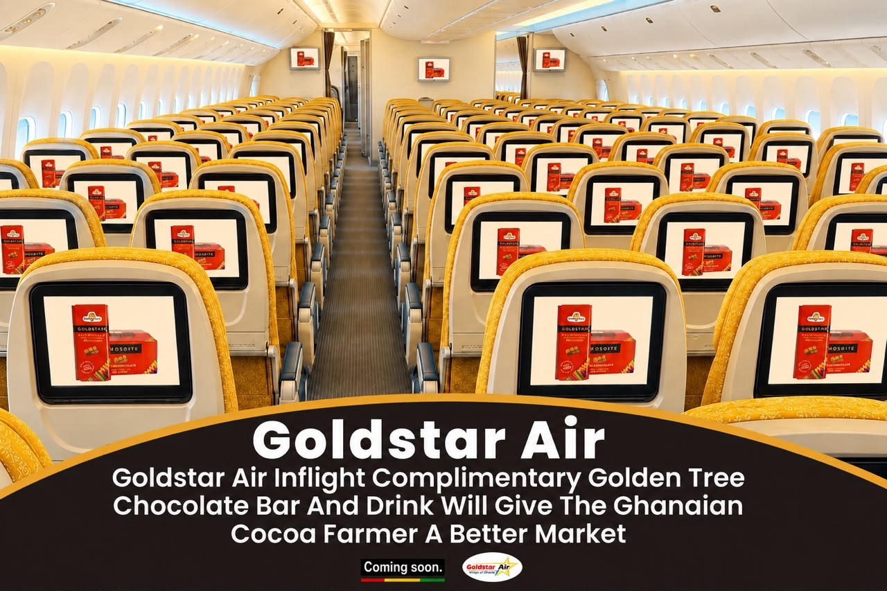 Goldstar Air’s Inflight Complimentary Golden Tree Chocolate Bar And Drink Will Give The Ghanaian Cocoa Farmer A Better Market